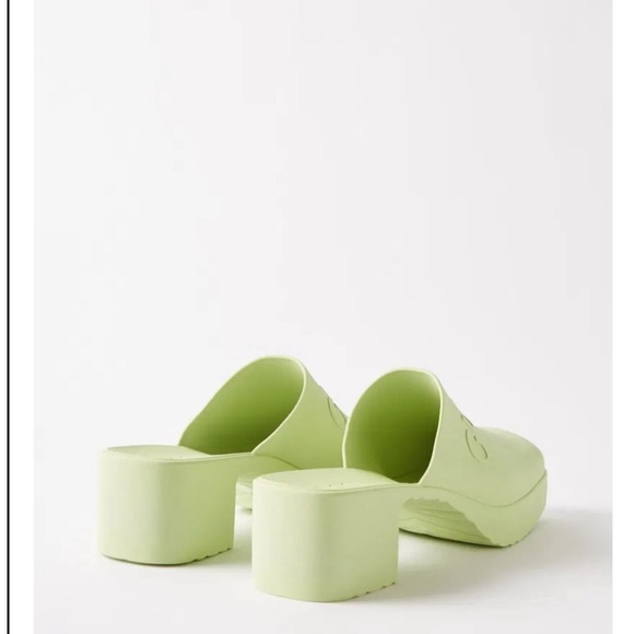 GUCCI NWT NIB mint pastel green rubber logo embossed high heel clogs size 38 - Picture 3 of 5